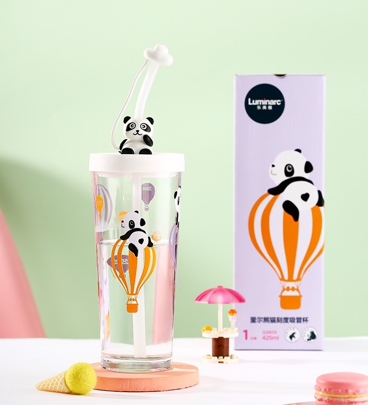 卡通印花带刻度耐热变色玻璃杯子