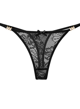 性感镂空蕾丝细带丁字裤女低腰无痕时尚金属腰带超薄透明诱惑T裤