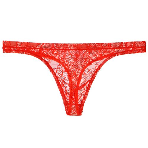 透明镂空性感蕾丝男士丁字裤低腰