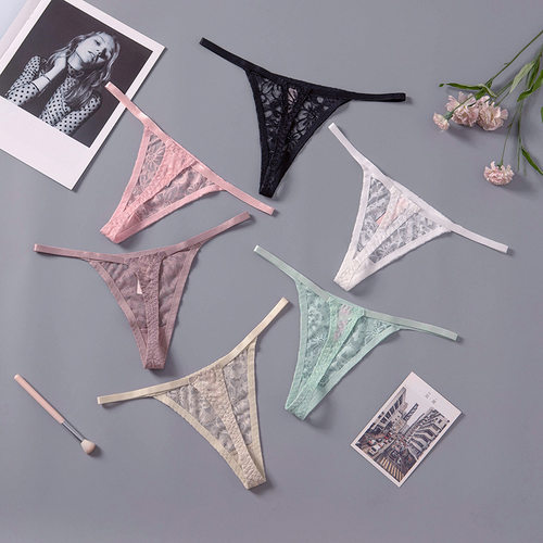 性感细带丁字裤女超薄透明蕾丝