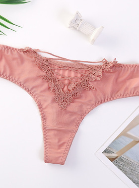 欧美超薄透明网纱丁字裤女中腰无痕性感诱惑交叉带透气瑜伽t裤