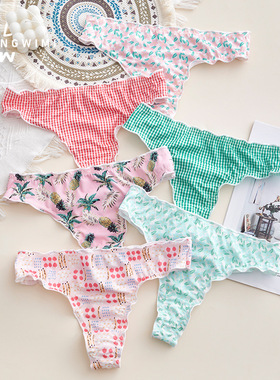 甜美可爱小清新印花丁字裤女时尚碎花内裤舒适透气性感瑜伽T裤