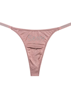 字母烫钻性感细带丁字裤女低腰无痕轻盈透气薄款冰丝瑜伽女士t裤