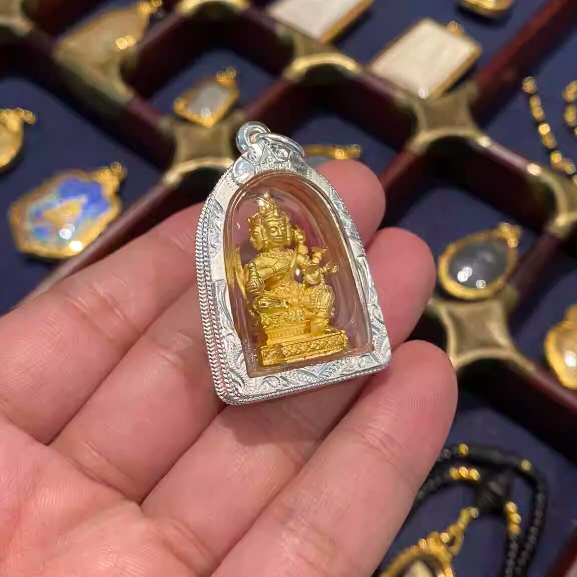 泰国佛牌 泰国特色 龙婆pong 2565年四面佛 纯银壳 泰银项链吊坠