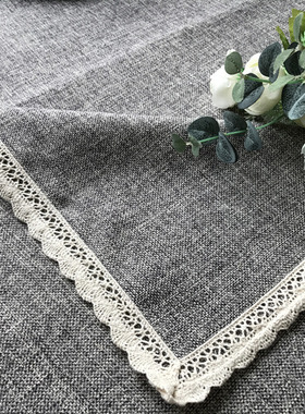 日式棉麻桌布纯色餐桌布台布盖布咖啡厅西餐厅深灰色桌布可定做