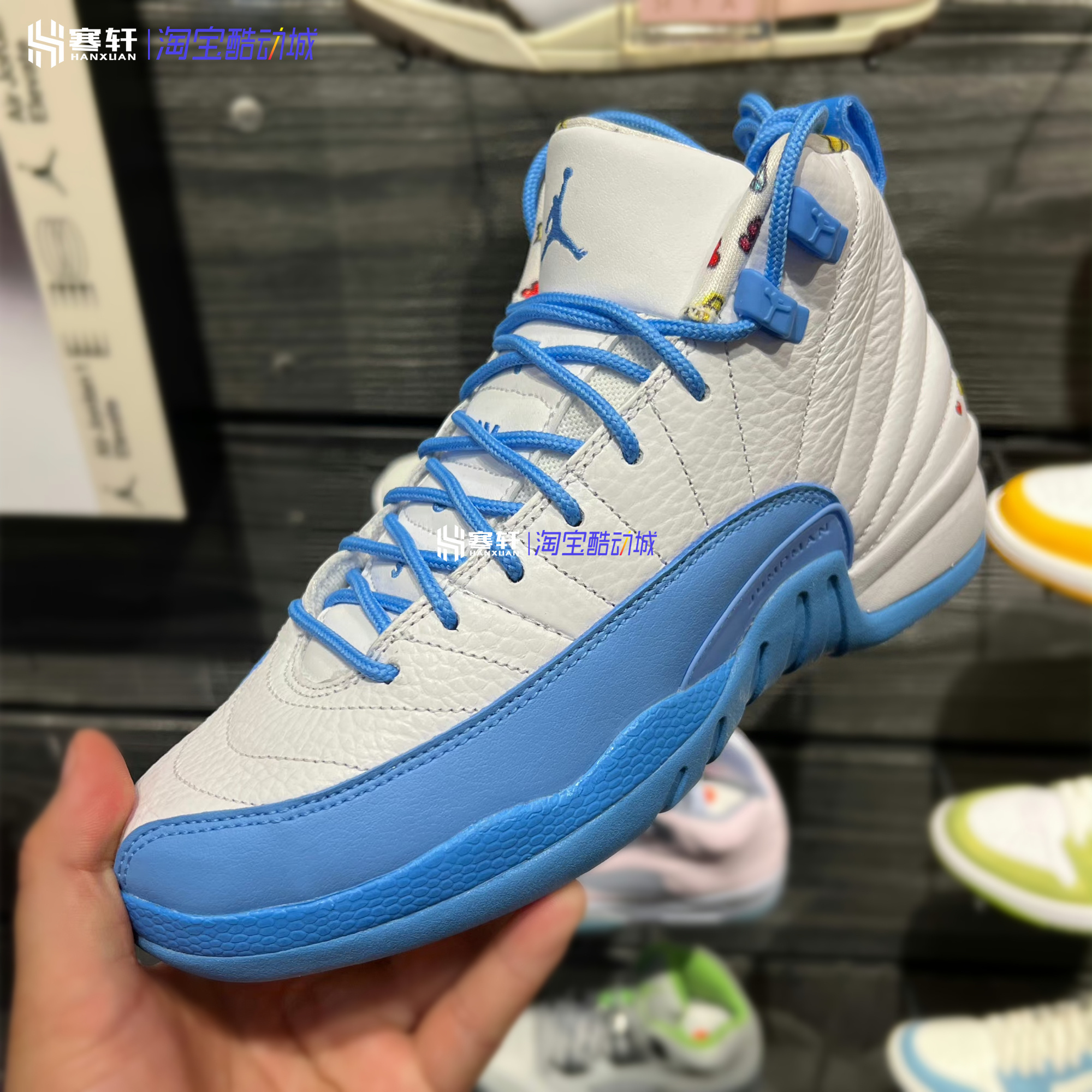 Air Jordan 12 GS EMOJI AJ12 白蓝大学北卡蓝篮球鞋 DQ4365-114 运动鞋new 运动休闲鞋 原图主图