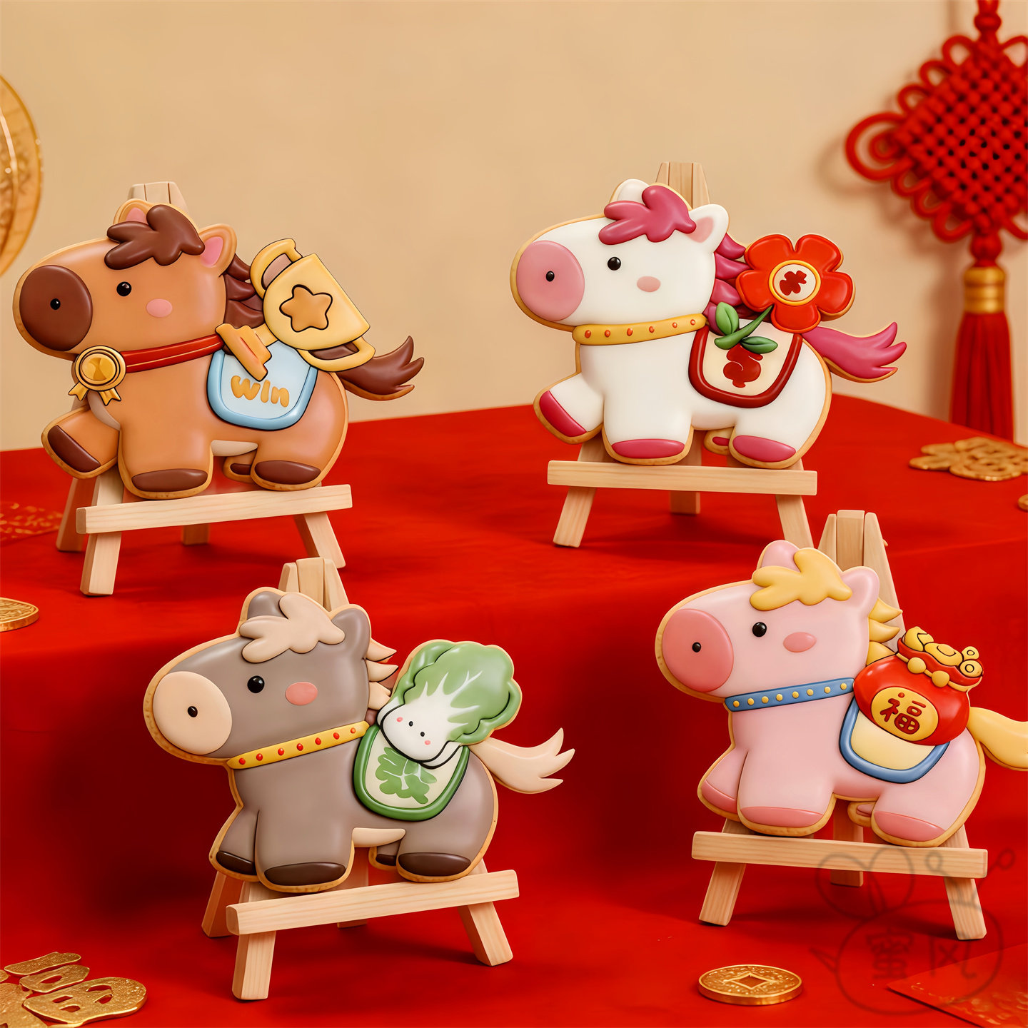 新年款躺赢马年卡通饼干模具马上发财有钱花曲奇翻糖烘焙印模工具