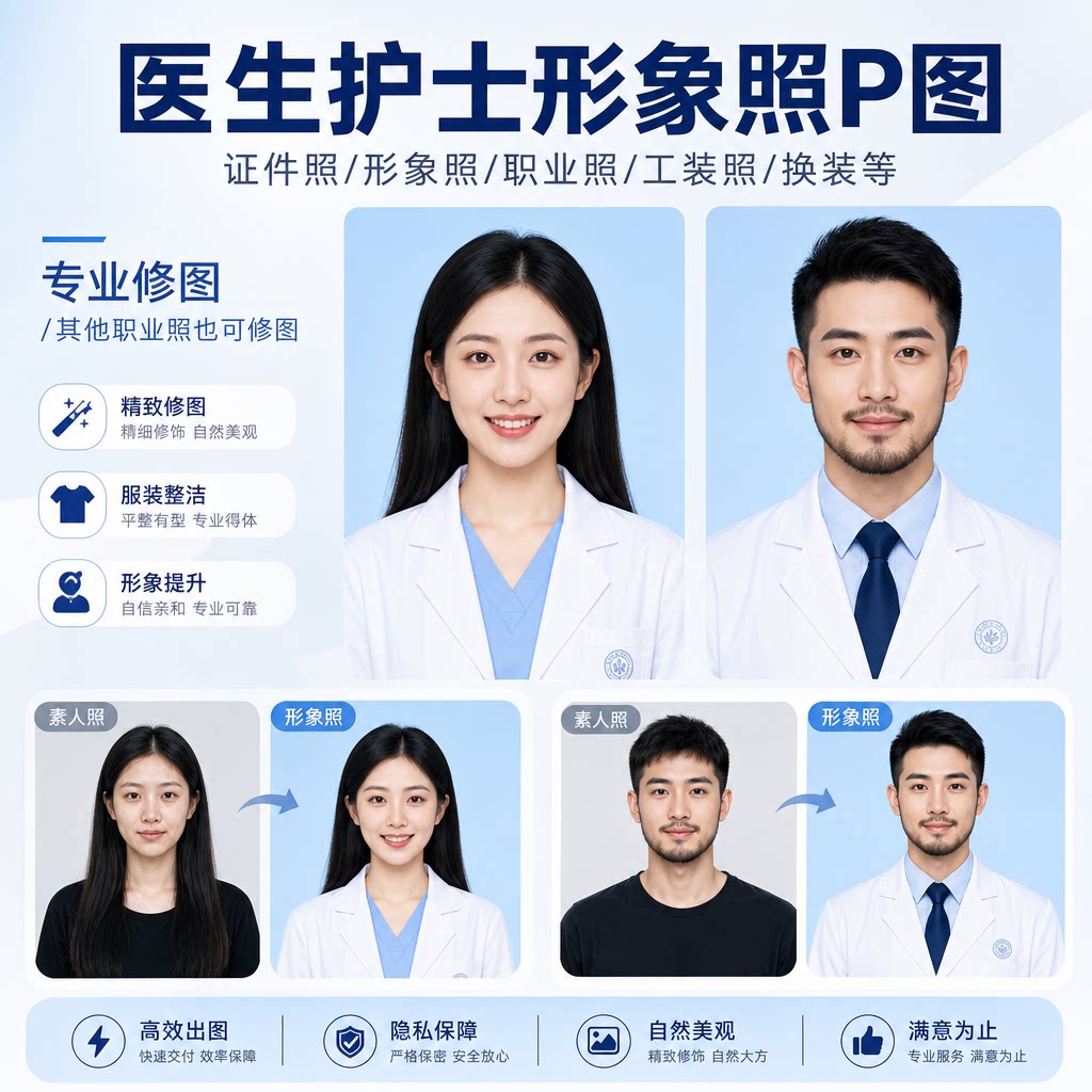 医生形象照p图白大褂护士职业证件照片换衣服装合成大头正面律师