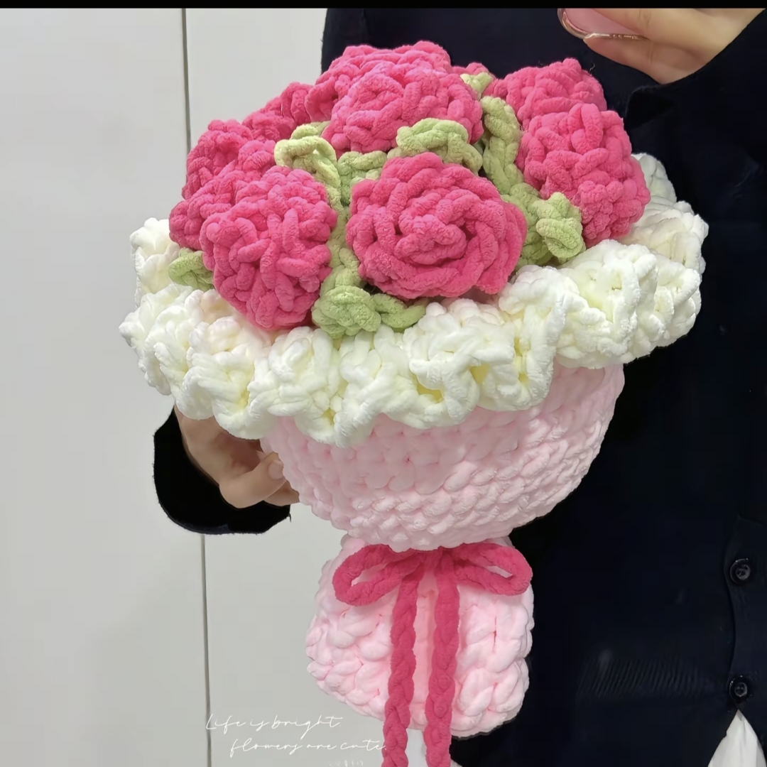 DIY编织冰条线超大玫瑰花束钩针材料包玫瑰花手捧花送女朋友礼物