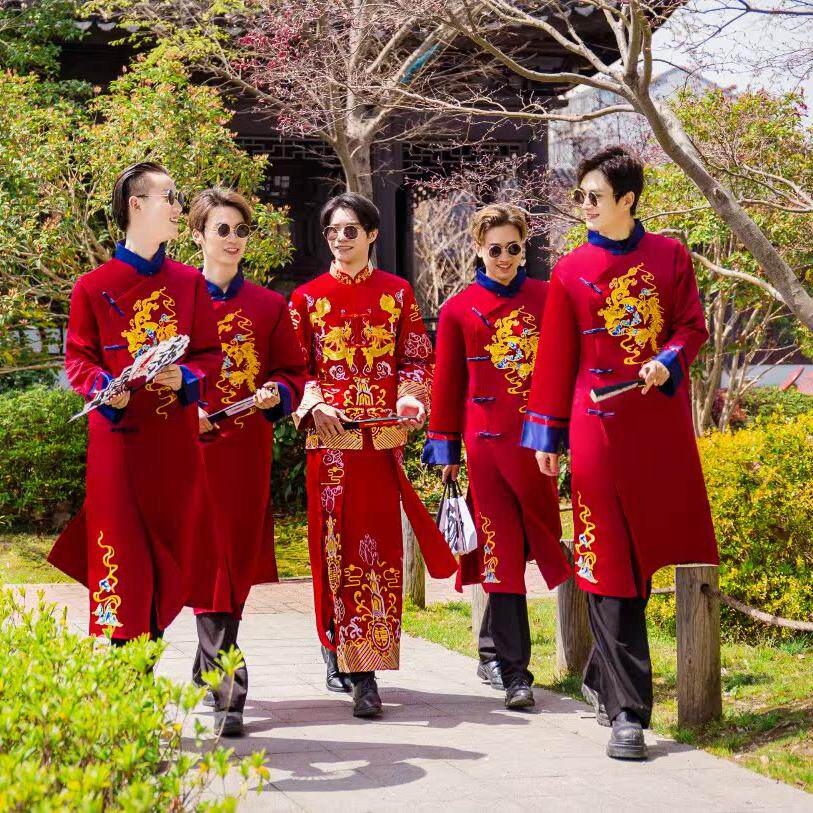 中式伴郎服2024春季贡缎朵啦娇啦