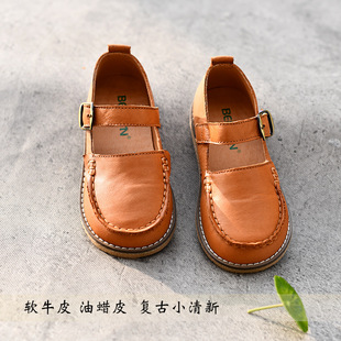 2025春夏款真皮女童韩版复古鞋公主鞋头层牛皮鞋小风潮鞋休闲软底