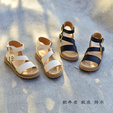 2025新款夏季女童真皮凉鞋罗马沙滩女童公主防水中大童懒人儿童鞋