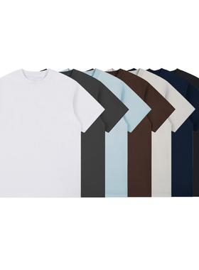 NO LOGO 260克三本针索罗娜小领口男款短袖T恤boxy短宽松2026新款