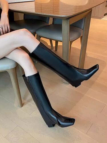 鞋时光不过膝高筒长筒靴女高跟