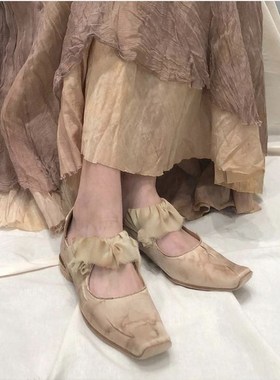 小众设计师暗黑复古植物渲染做旧玛丽珍方头单鞋pengtai风仙女鞋