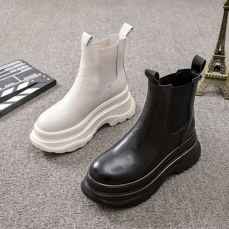 欧洲站复古厚底松糕坡跟休闲短靴