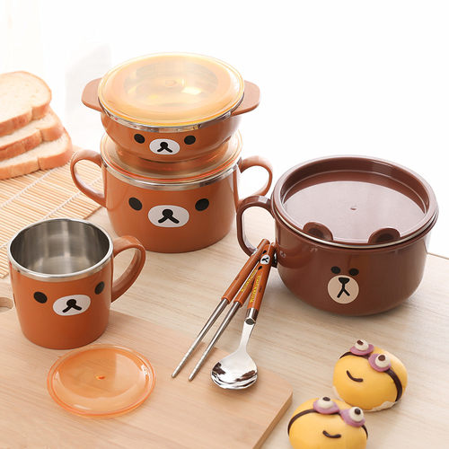 汤碗餐具儿童不锈钢防烫防摔带盖