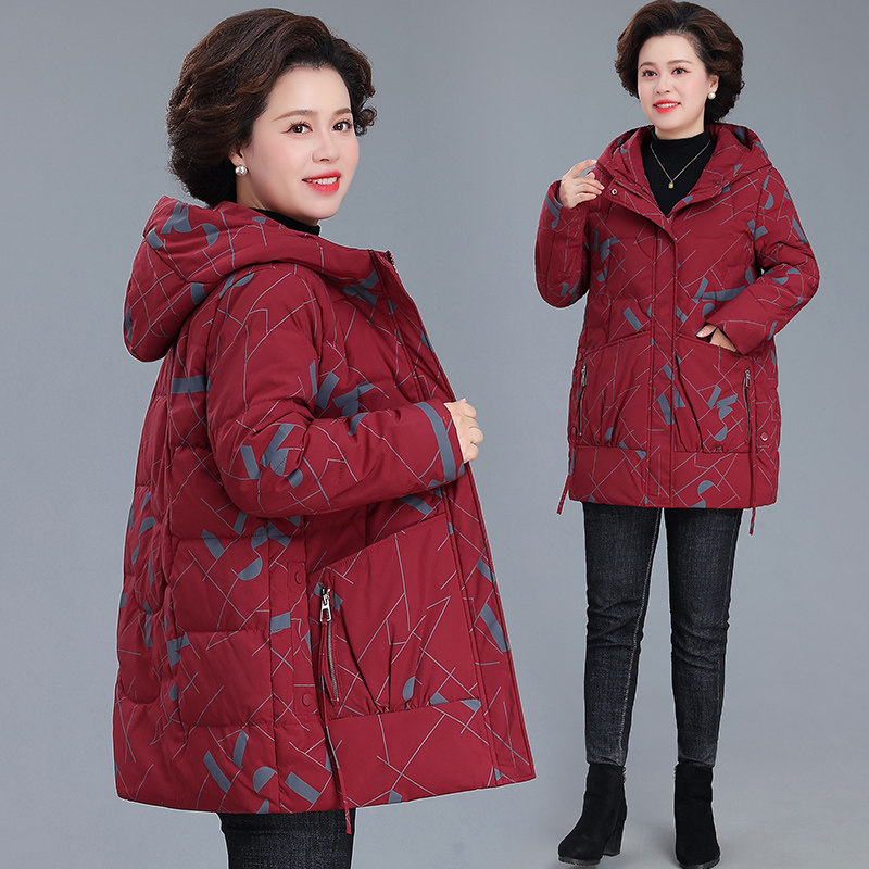 中年妈妈冬装羽绒服中长款中老年女士秋冬季外套棉袄大码加厚棉衣