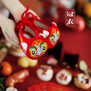 虎头鞋婴儿1周岁男女宝宝百天软底老虎布鞋中国风纯手工周岁鞋