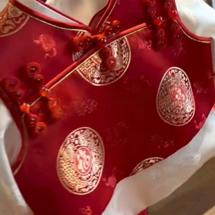 周岁礼服男宝2025新款红色抓一周生日唐装冠衣中国风夏季薄新中式