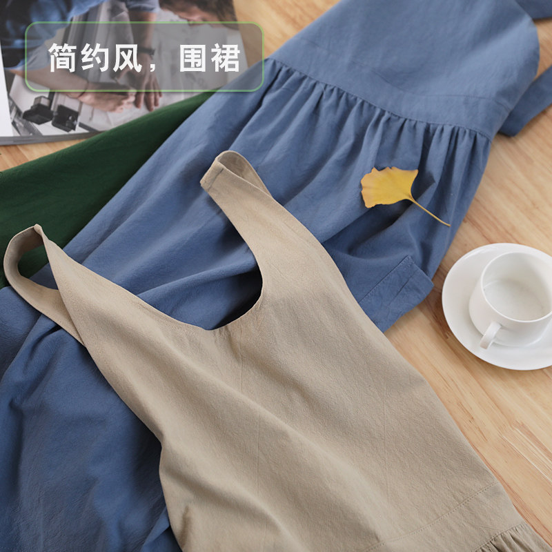 围裙定制logo日式棉麻家用厨房背带裙式粉色罩衣工作服女印字花艺