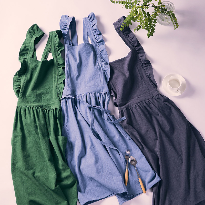 法式围裙女厨房家用荷叶花边罩群定制logo工作服幼师加大罩衣印字