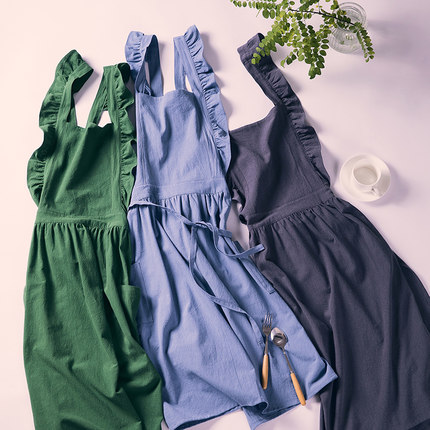 法式围裙女厨房家用荷叶花边罩群定制logo工作服幼师加大罩衣印字