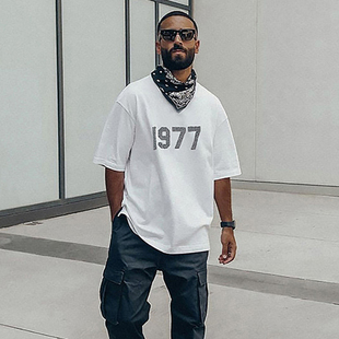 FOG FEAR OF GOD复线ESSENTIALS高街裂纹植绒1977短袖T恤男女潮牌