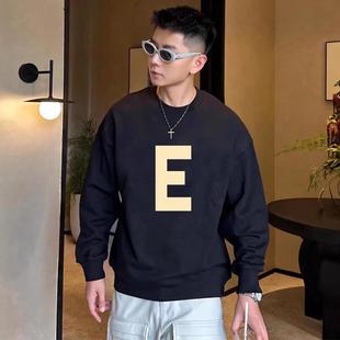 GOD复线ESSENTIALS字母E美式 宽松加绒圆领情侣卫衣男 FEAR FOG