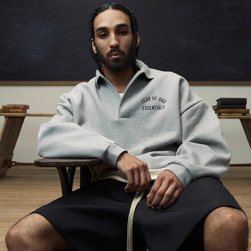 FOG FEAR OF GOD复线ESSENTIALS秋冬24FALL加绒POLO套头卫衣男潮