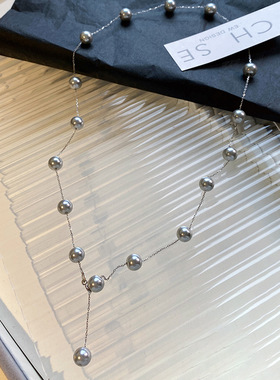 真多麻灰色满天星珍珠项链女轻奢小众高级感Y字颈链简约锁骨链