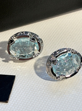 银针蓝色水晶独特造型大耳钉女高端高级感小众耳环耳饰2025年新款