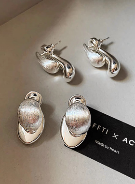 银针复古拉丝双面水滴耳环女高端轻奢小众设计感气质高级耳钉耳饰