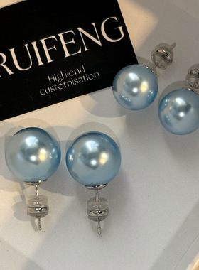 925银针S家极光蓝色珍珠耳钉女轻奢小众设计高级耳环耳饰2025新款