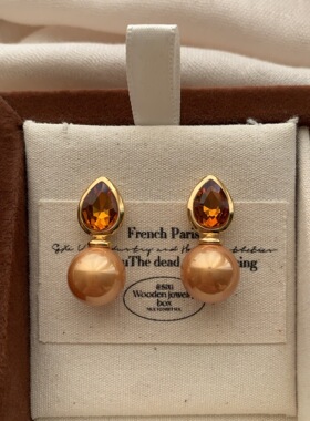 水滴形橙色宝石珍珠耳环耳坠优雅精致小众时尚设计高级感轻奢百搭