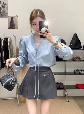 秋装衬衫上衣裙子套装知性风衣服网红洋气炸街财阀千金女装小个子