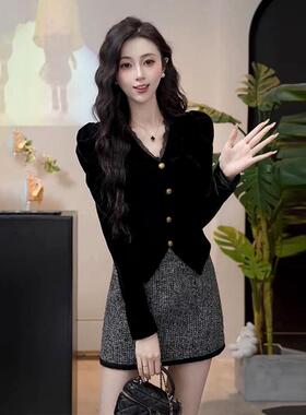 秋冬季上衣搭配半身裙小香风穿搭深秋初冬小个子温柔系韩系冬装女