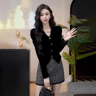 秋冬季上衣搭配半身裙小香风穿搭深秋初冬小个子温柔系韩系冬装女