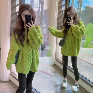中长款 搭配一整套装 秋冬毛衣女遮屁股上衣小个子穿搭 鲨鱼裤 深冬装
