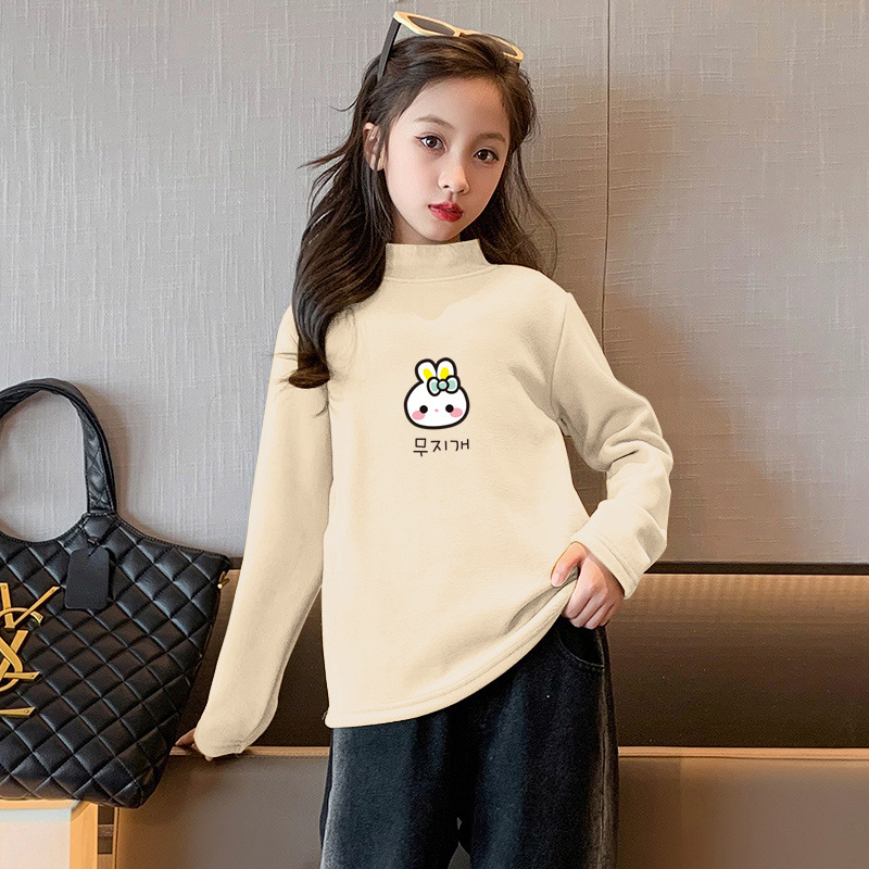 Y2019#儿童长袖T恤女童德绒打底衫秋冬新款洋气内搭半高领打底T恤