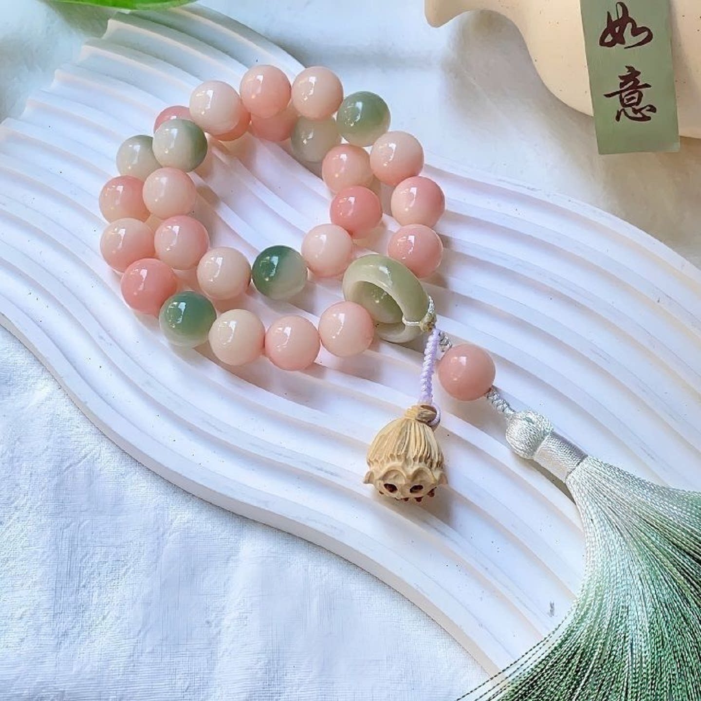 菩提盘玩新品夏日荷花菩提根手串手持圆珠新中式古风莲蓬流苏手链