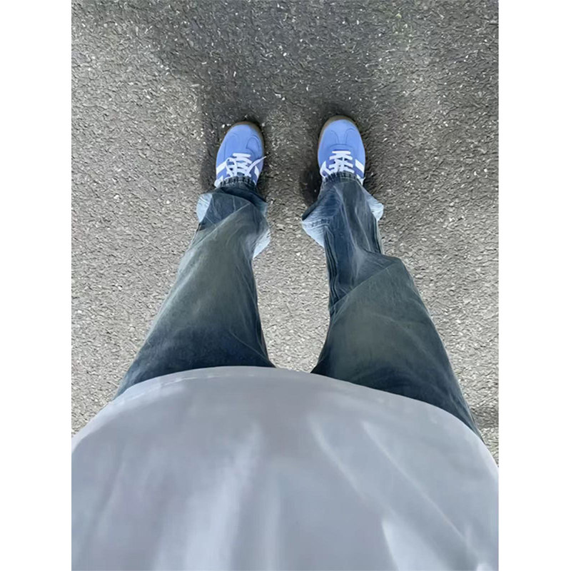 A417ANK901P45男士夏季闪电纹牛仔裤个性微喇休闲长裤,男装牛仔裤,电商A417A