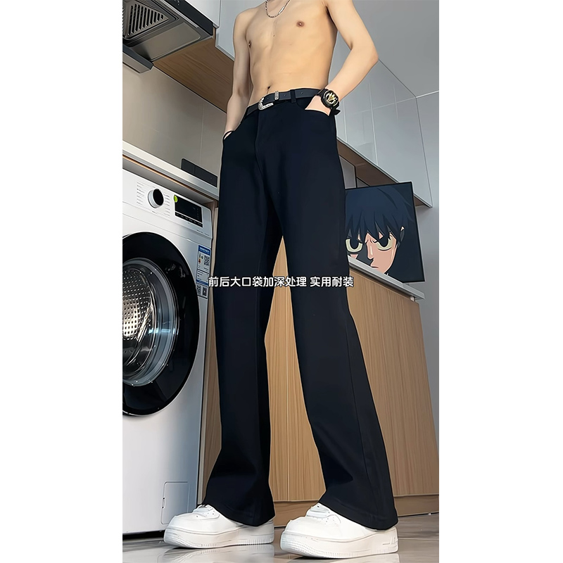 A417ANK300P35美式痞帅vibe牛仔裤男高街潮牌黑色微喇裤子显瘦，男装牛仔裤，电商A417A