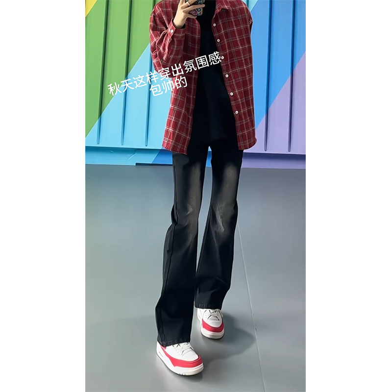 A417ANK3001p45秋季新款黑色摩白仔裤男百搭高街设计感微喇裤，男装休闲裤，电商A417A