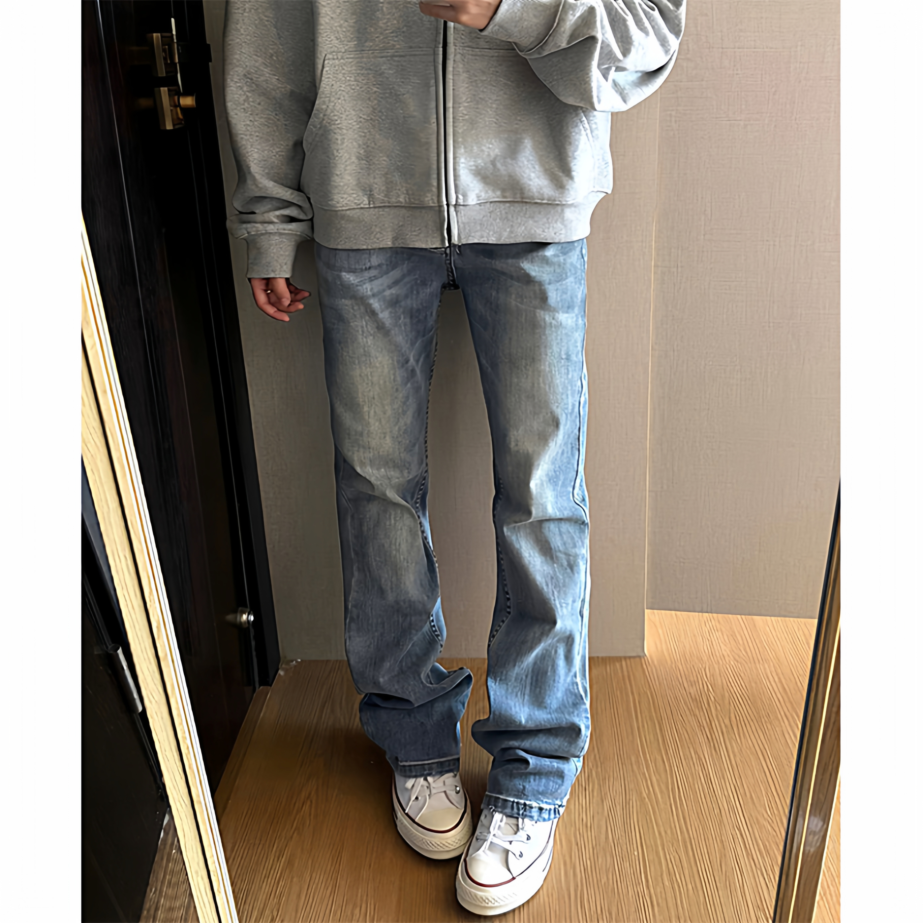 A417ANK3221P45男士浅蓝色牛仔裤百搭微喇休闲长裤，男装牛仔裤，电商A417A