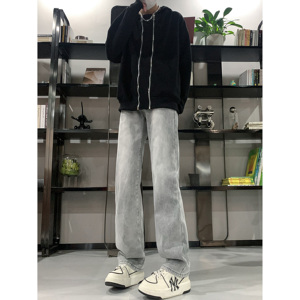 A417A NK360 P45烟灰水泥色牛仔裤男春季穿搭裤子美式复古微喇裤图片