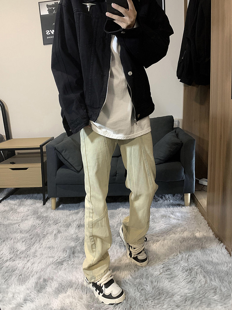 A417ANK357P55秋冬男士高街时尚拼接设计感牛仔裤百搭裤子,男装牛仔裤,电商A417A