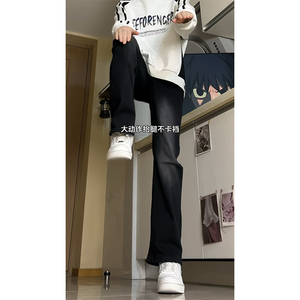 A417A NK3001 p45秋季新款黑色摩白仔裤男百搭高街设计感微喇裤图片