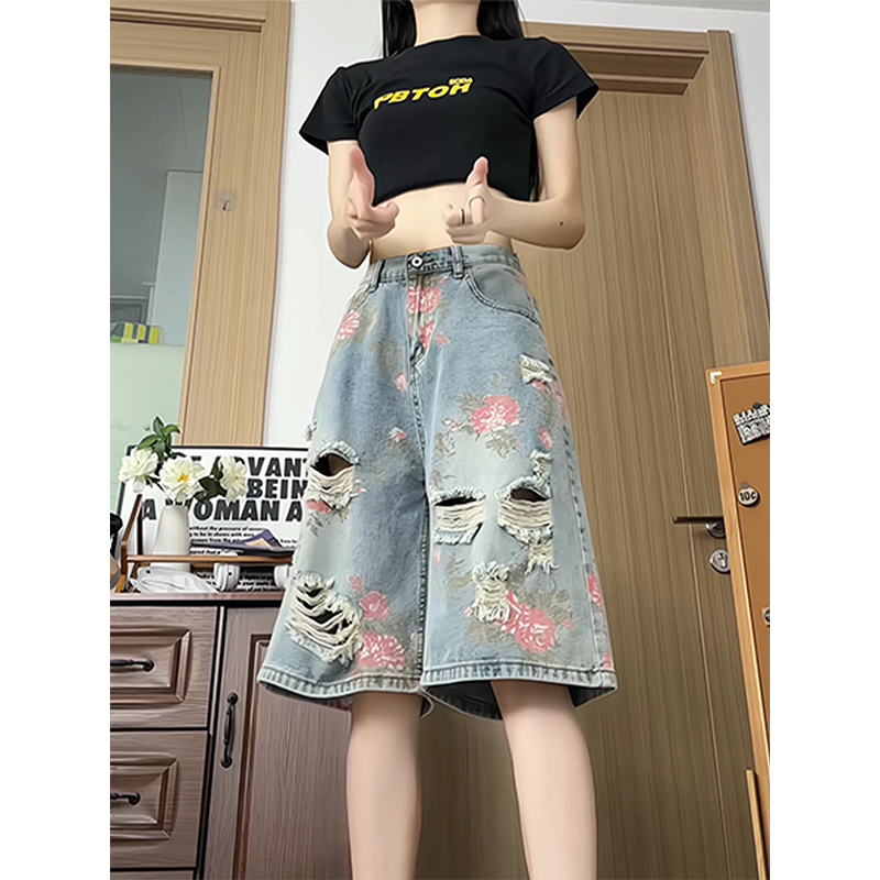 A417ADK15P35短裤男夏季印花休闲高品质半松紧腰裤子，男装牛仔裤，电商A417A