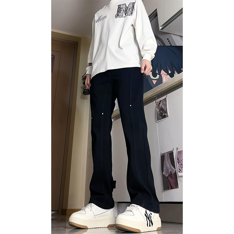 A417ANK806P45男士春季排扣牛仔裤百搭带铆钉休闲裤,男装休闲裤,电商A417A